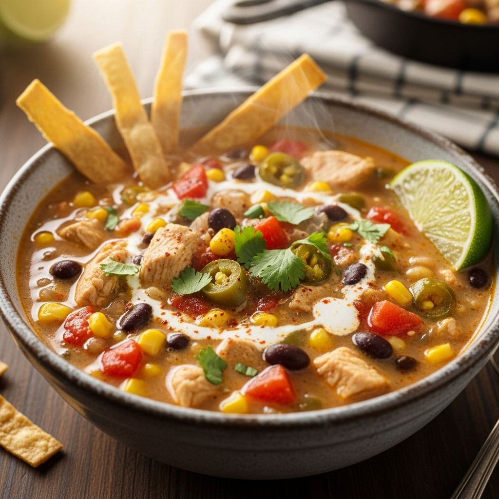 A one-pot soup that combines hearty beans, vibrant spices, and customizable toppings.