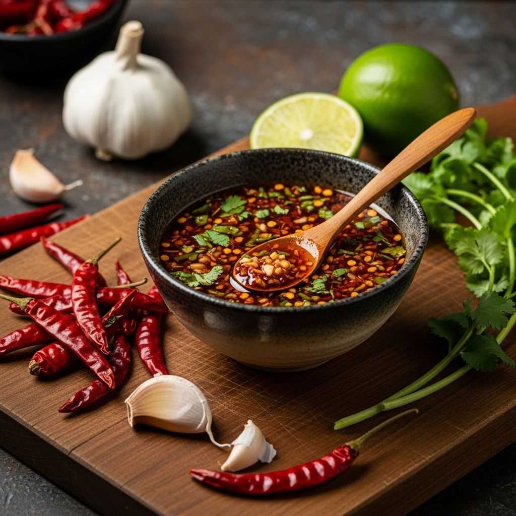 Smoky heat and nutty rice powder meet tangy lime in a condiment that elevates any fare.
