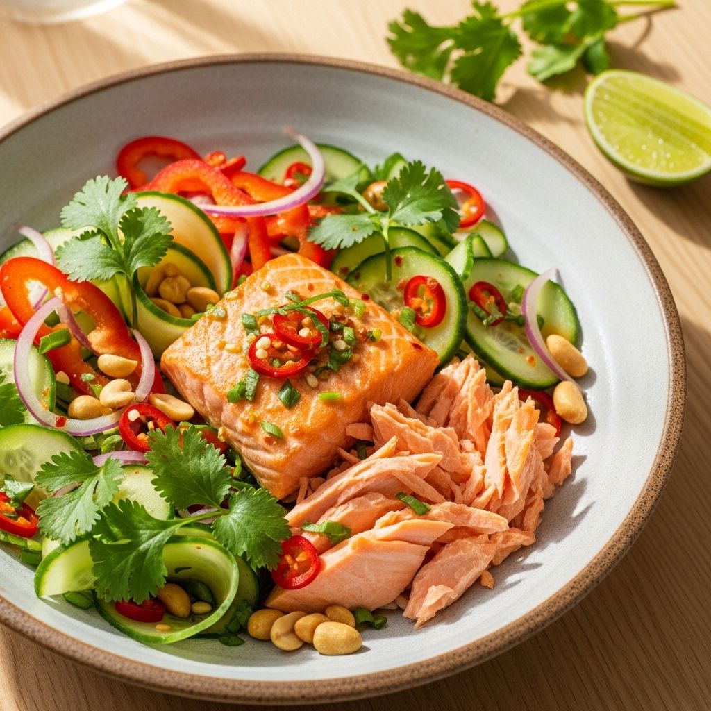 Thai-Inspired Salmon Salad: Fresh Flavors and Easy Steps A zesty peanut dressing brings Southeast Asian flair to crisp, nourishing greens.