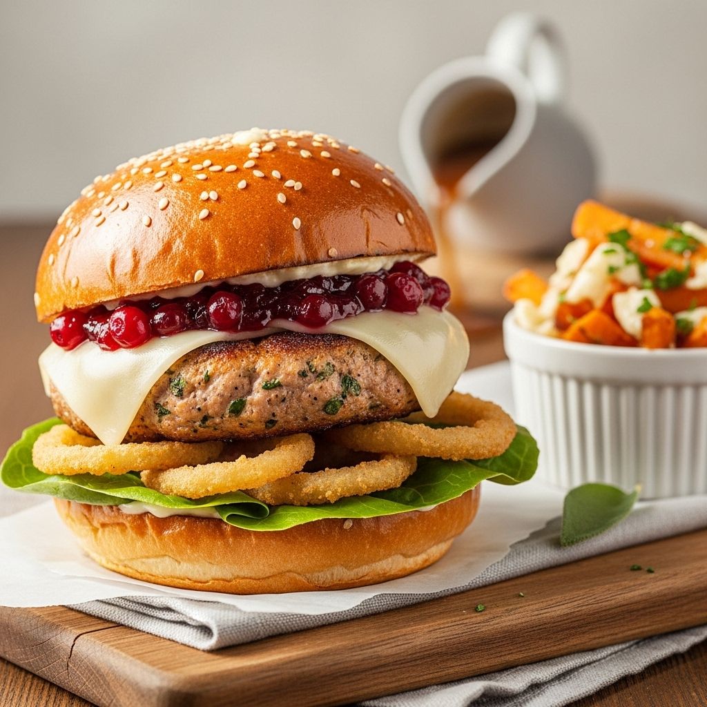 A savory sandwich blending herby stuffing and tart cranberry mayo for a festive feast.