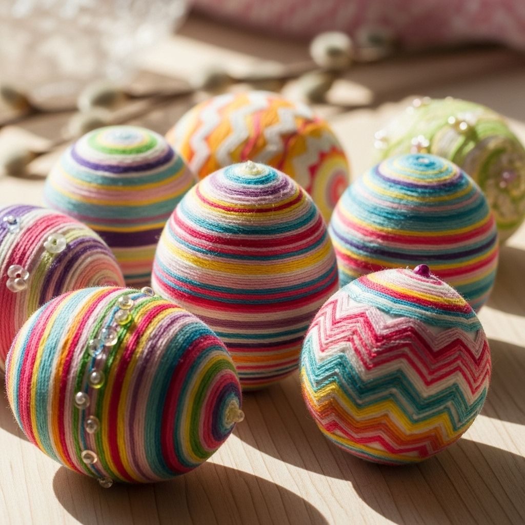 Handcrafted string shells add vibrant texture and creative flair to your spring display.