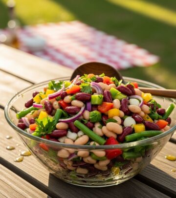 Zesty beans and crisp veggies fuse in a colorful dish ideal for summer feasts.