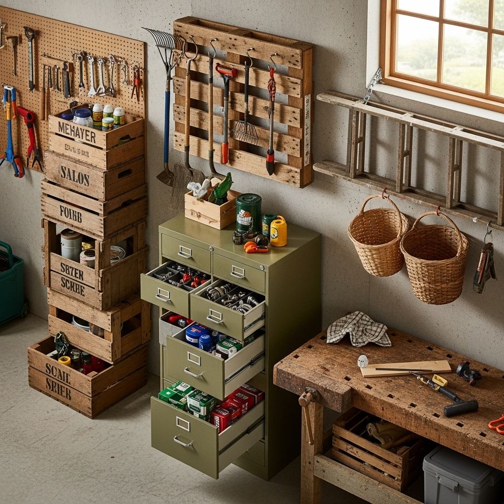 Thrifted Garage Storage: Creative, Low-Cost Organization Solutions Repurposed furniture and simple racks give every tool and supply its ideal spot.