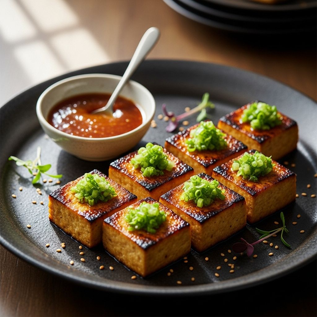 A rich umami topping transforms simple plant-based textures into a flavor-packed dish.