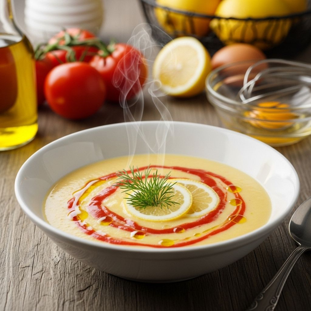 A velvety blend of lemon, egg, and tomato that reimagines a Greek classic with vibrant flavor.