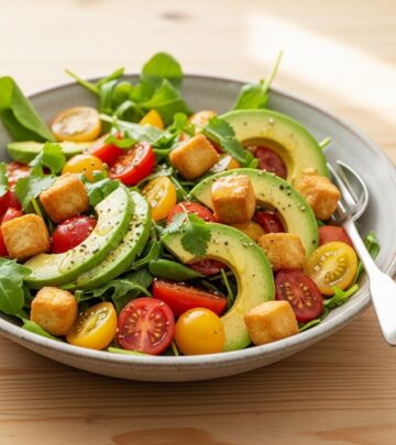 This vibrant tomato avocado salad with crispy tofu offers fresh flavors, nourishing ingredients, and satisfying crunch for a wholesome meal.
