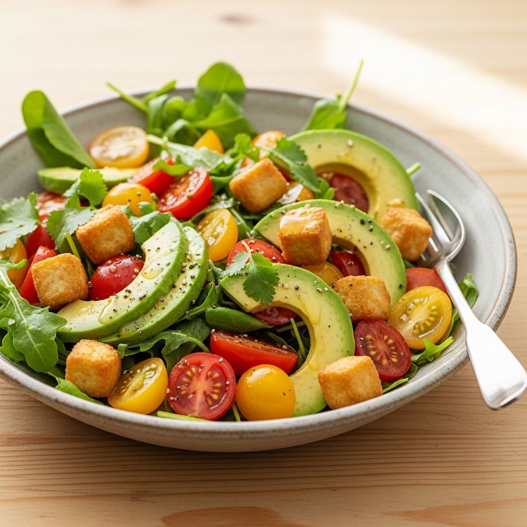 This vibrant tomato avocado salad with crispy tofu offers fresh flavors, nourishing ingredients, and satisfying crunch for a wholesome meal.