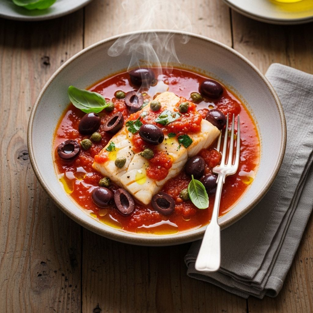 Discover how poaching cod in a tomato, olive, and caper medley creates a succulent, healthful dish with bright Mediterranean flavors.