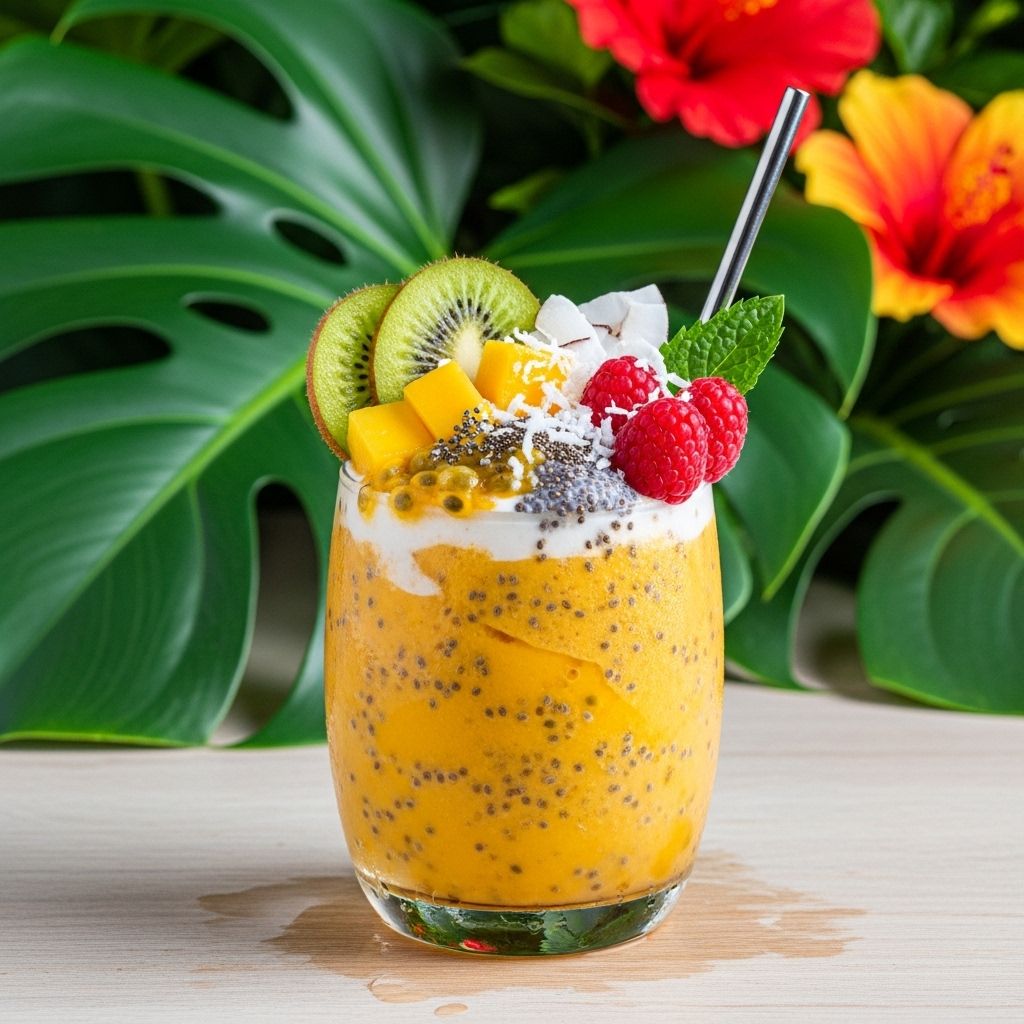 Start your day right with a fiber-rich, no-blender-needed tropical chia smoothie packed with fruity flavor and nutrition.