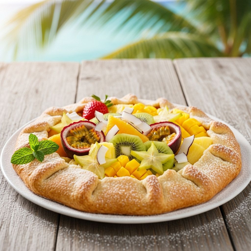 Buttery crust folds over vibrant mango, pineapple, and kiwi for a colorful flaky dessert.