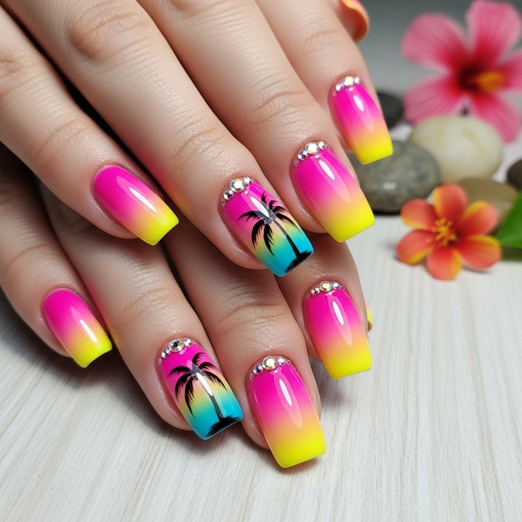 Master the gradient ombre technique and add a tropical twist to your nails with this comprehensive, easy-to-follow expert tutorial.