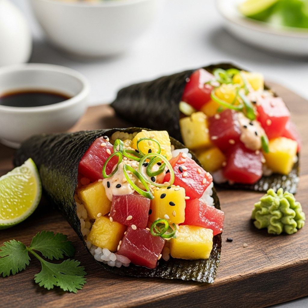 Discover a vibrant, easy hand roll recipe packed with protein, omega-3s, and tropical flavor—no sushi skills required.