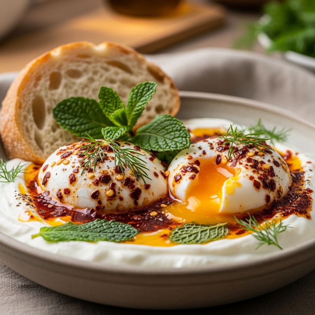 Turkish Eggs with Greek Yogurt: A Vibrant, Protein-Packed Breakfast Discover how to make Turkish eggs (cilbir)—a simple, flavorful, and nutritious dish combining runny eggs, Greek yogurt, fresh herbs, and spiced oil.