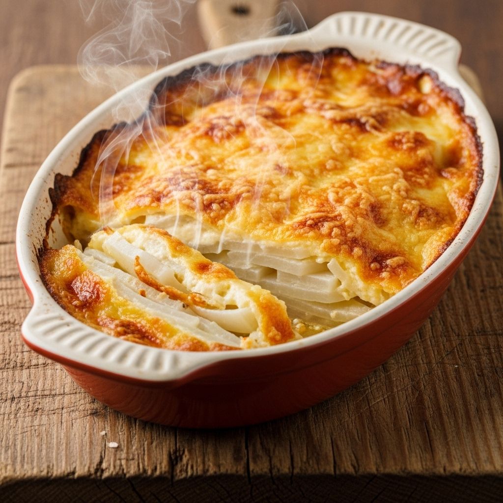 A creamy, garlicky bake turning humble root vegetables into an irresistible comfort dish.