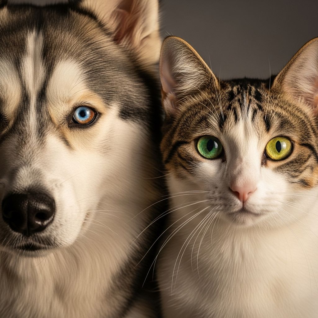 Pigment quirks in furry companions fuse biology and folklore into captivating stares.