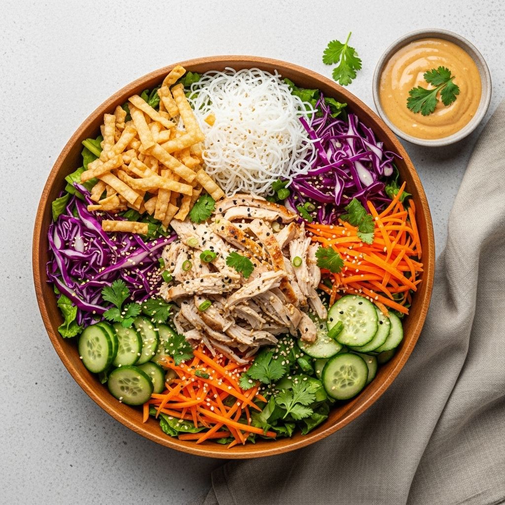 Salad blending leafy greens, sweet citrus, and tender chicken for a refreshing meal.
