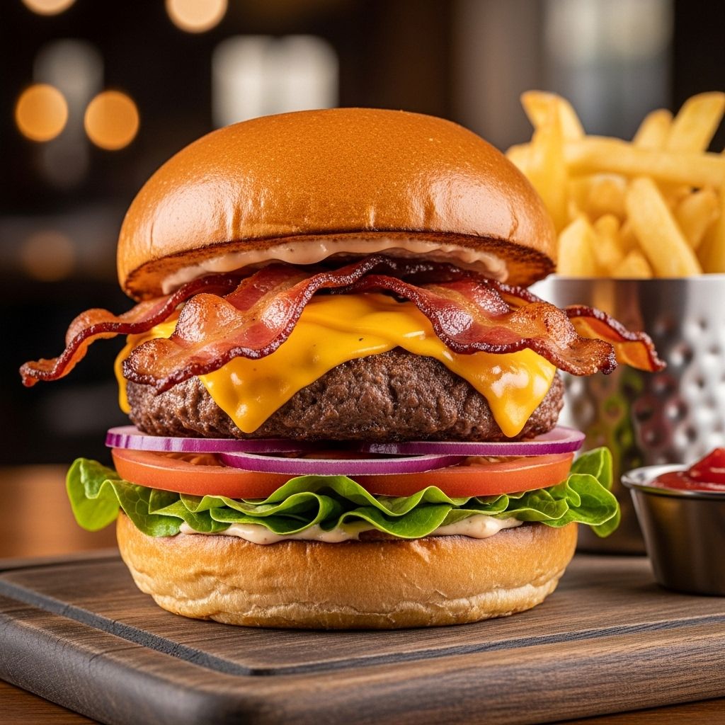 Master grilling and assembly for an unforgettable bacon cheeseburger experience.