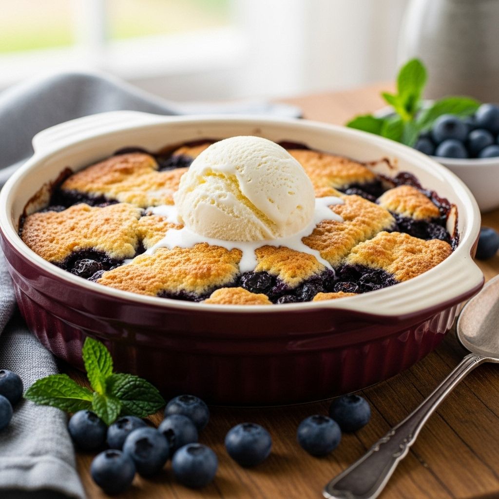 Cozy, golden biscuits cradle juicy fruit for a heartwarming dessert experience.