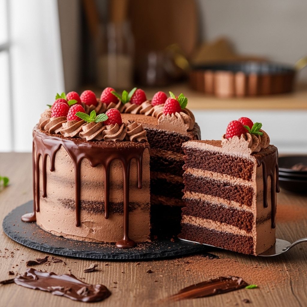 Silky ganache and moist chocolate layers blend into a recipe perfect for celebrations.