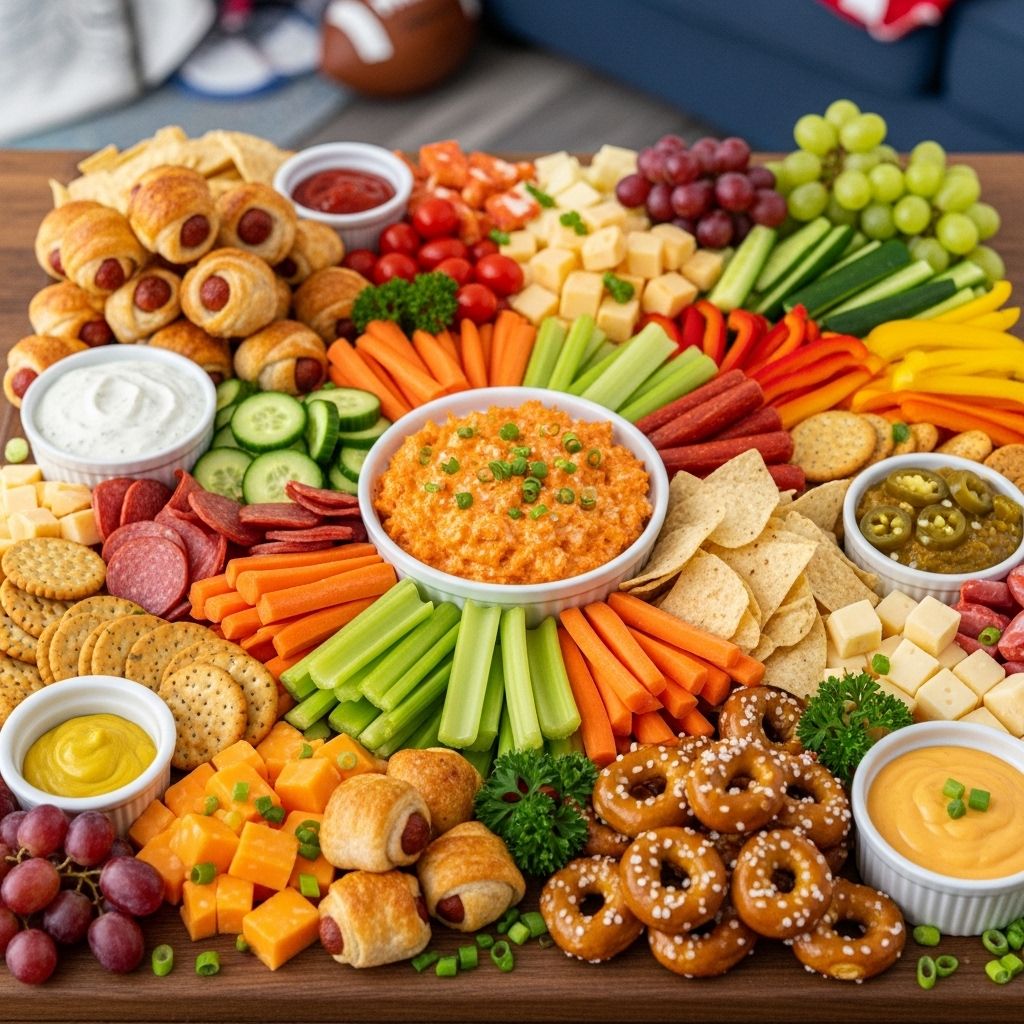 A colorful mix of finger foods and dips that transforms any watch party into a feast.