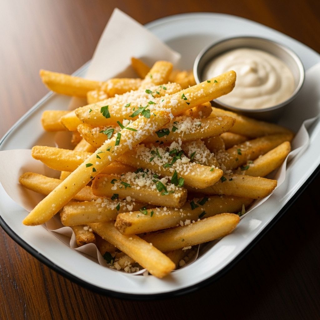 Crunchy double-fried potato sticks drenched in herb-infused butter and a creamy aioli.
