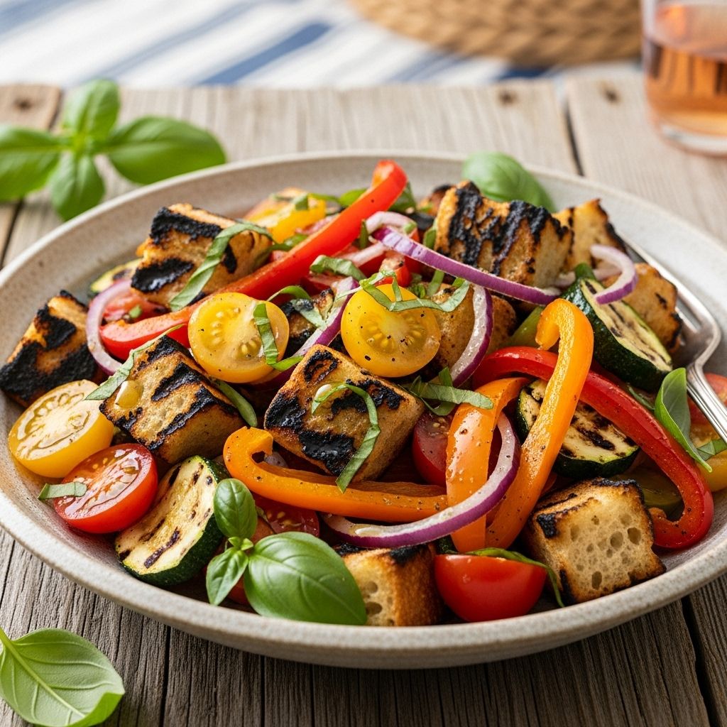 Charred bread cubes soak up vibrant juices for a smoky, crowd-pleasing side dish.