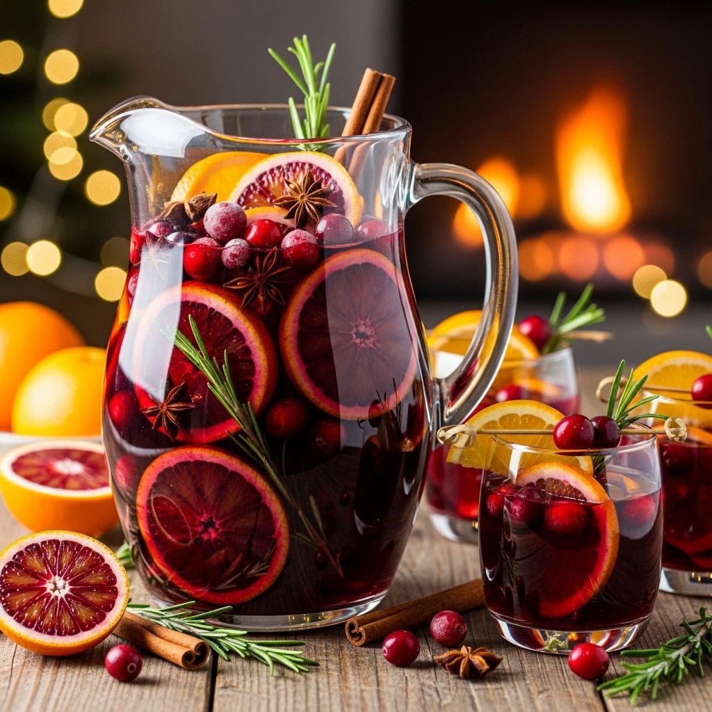 A fruit-laden punch that grows richer overnight, delivering a warm, spice-kissed sip.