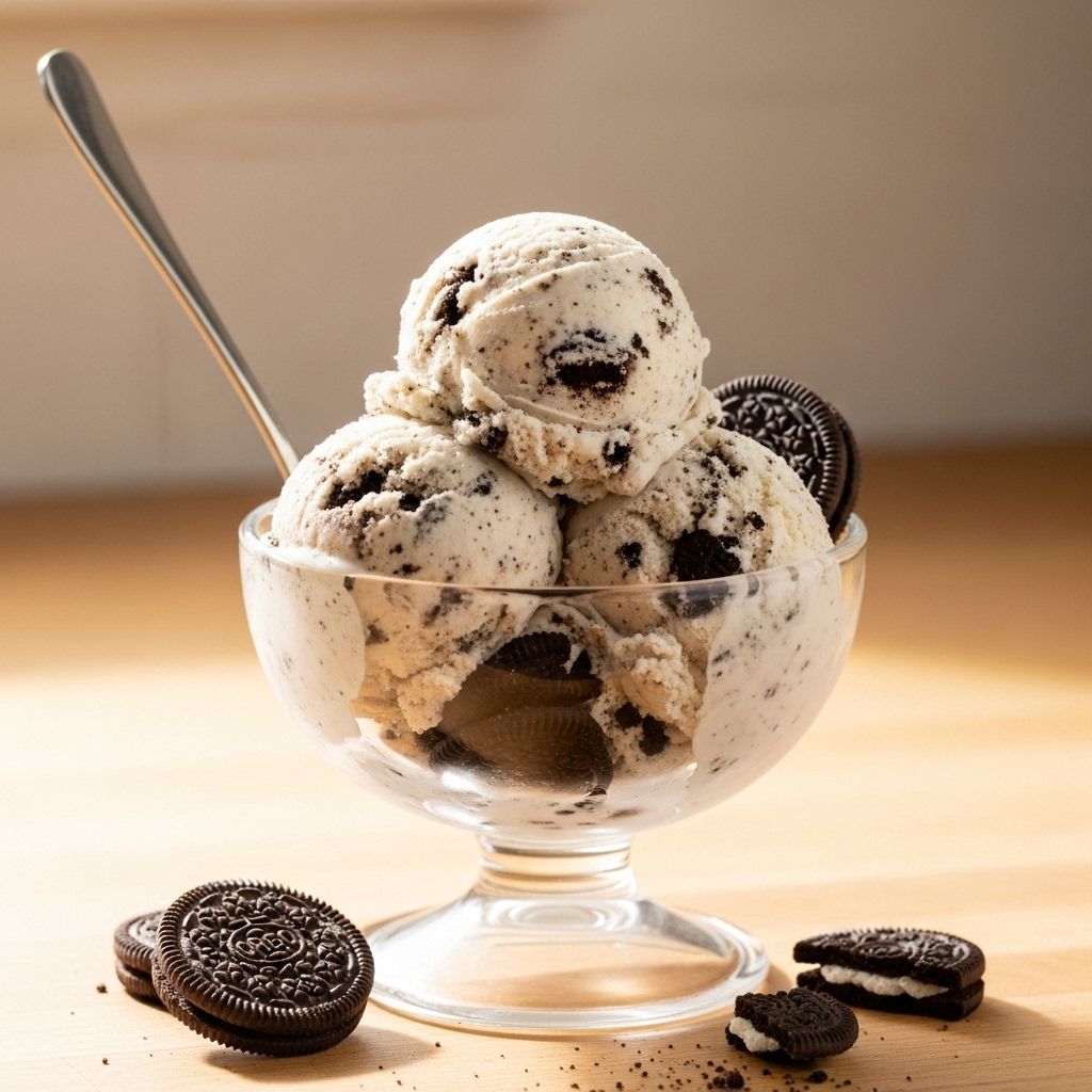 A nostalgic frozen treat that blends silky custard richness with crunchy cookie bites.