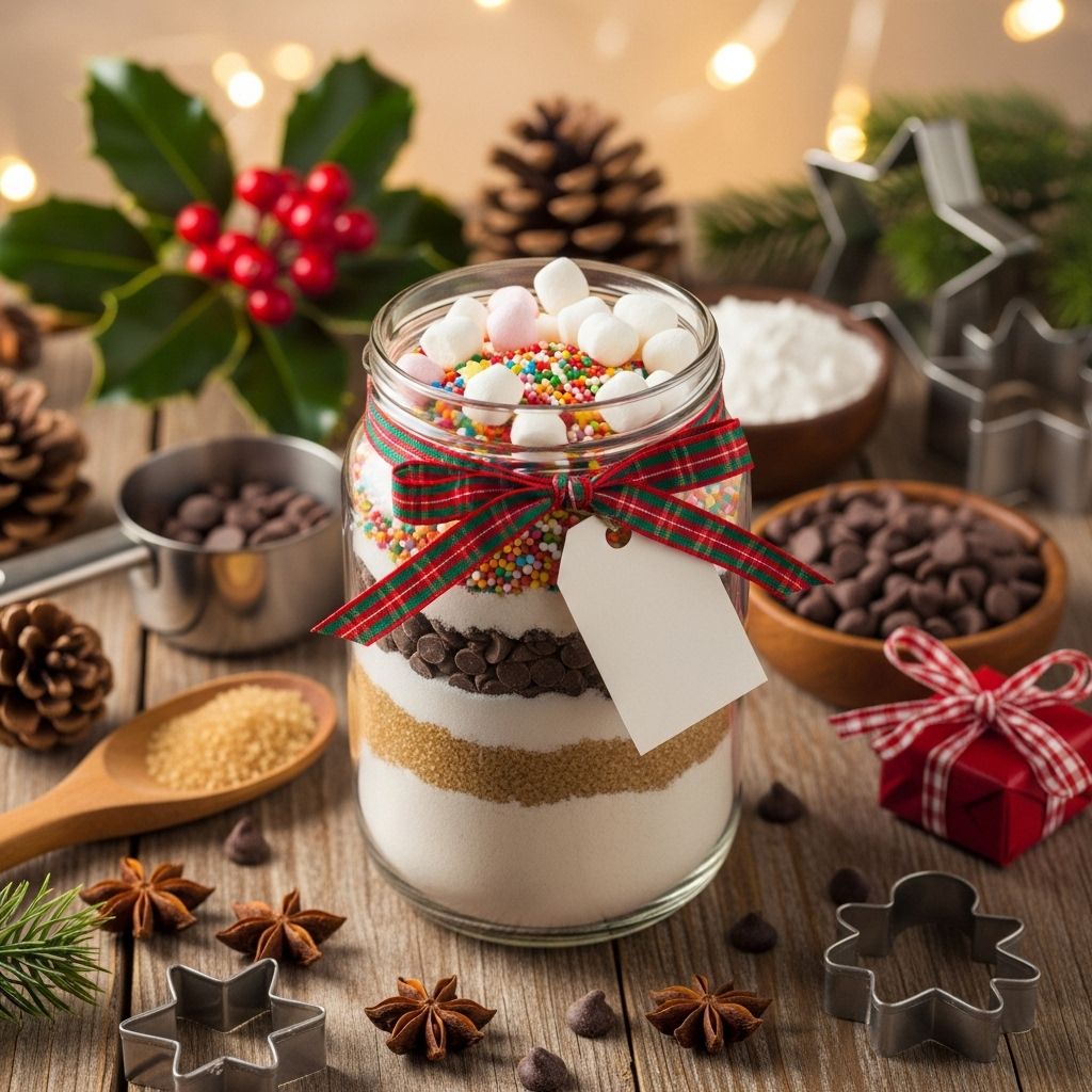 A jar of layered pantry staples delivers festive cheer and easy, crowd-pleasing treats.