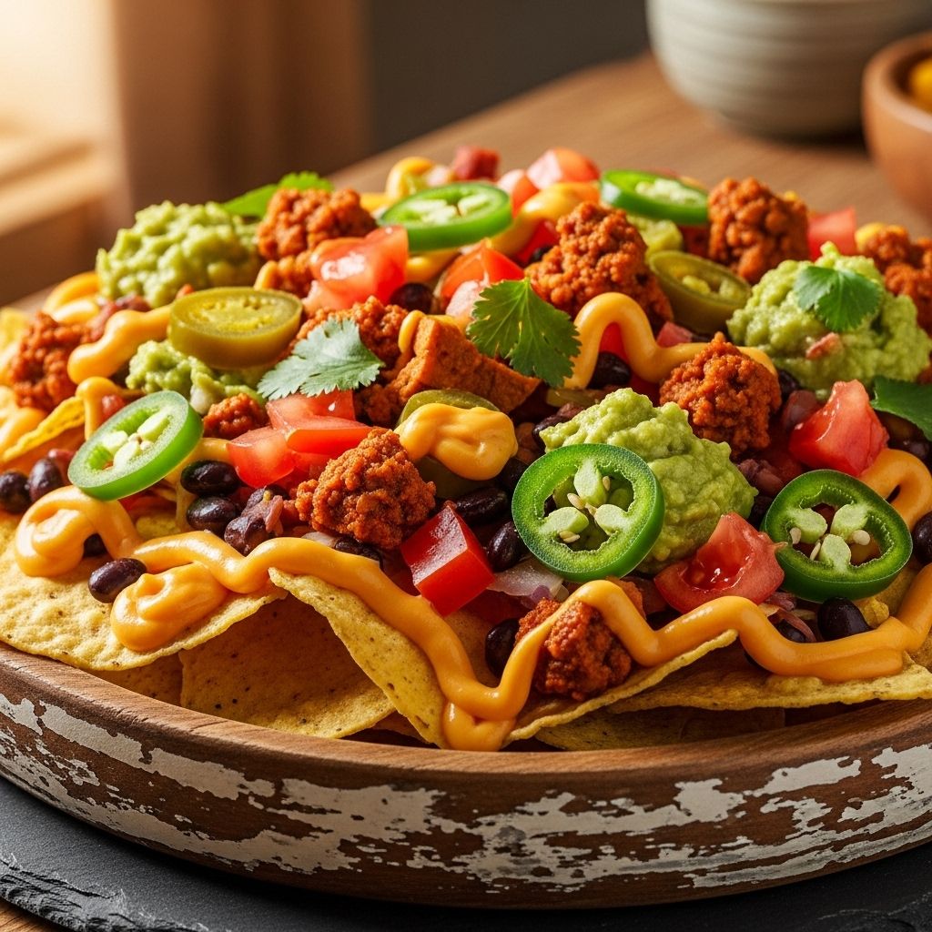 The Ultimate Guide to Fully-Loaded Vegan Nachos Every chip becomes a flavor-packed masterpiece with creamy sauce and vibrant toppings.