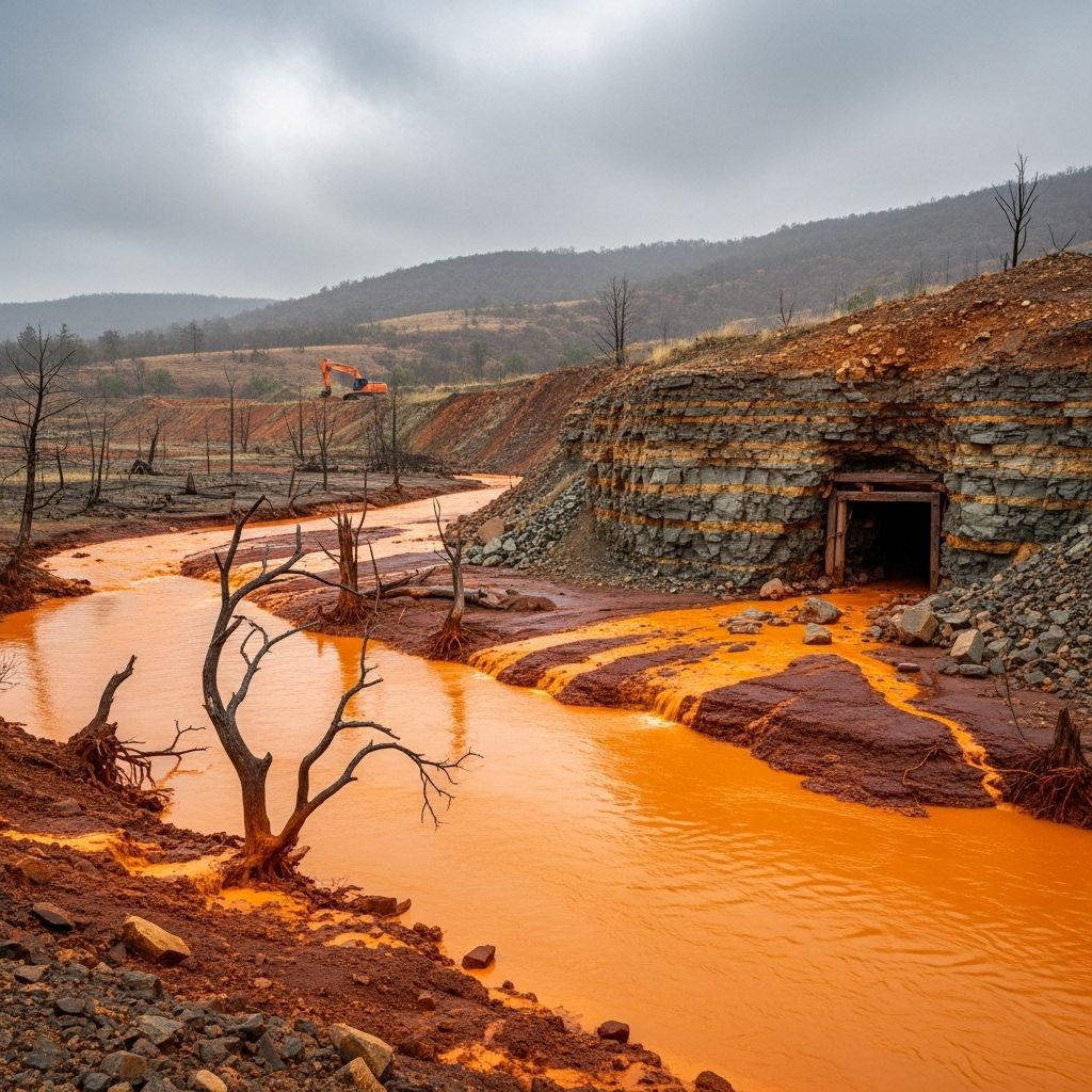 A critical examination of acid mine drainage, its devastating impacts, and methods for prevention and remediation.
