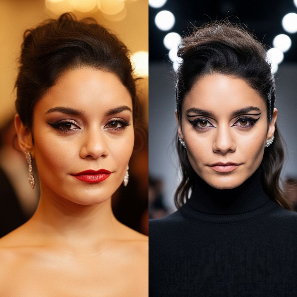 A retrospective journey through Vanessa Hudgens’ trendsetting beauty moments—from sultry red lips to natural curls and everything in between.