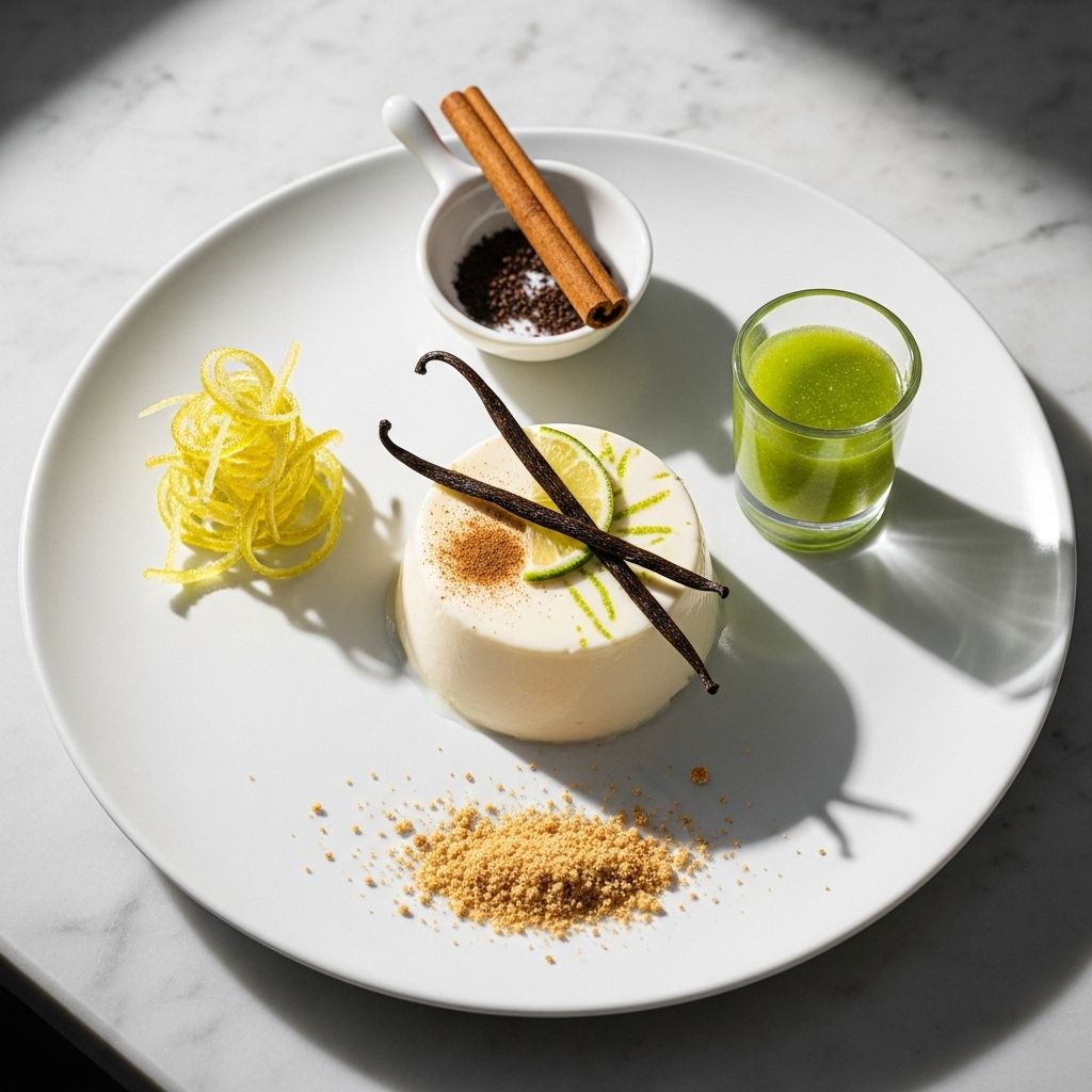 Feather-light custard infused with exotic warmth and citrus brightness in every spoonful.