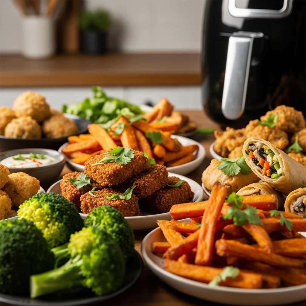 Discover healthy, crispy, and satisfying vegan recipes made easy in your air fryer, from mains to desserts.