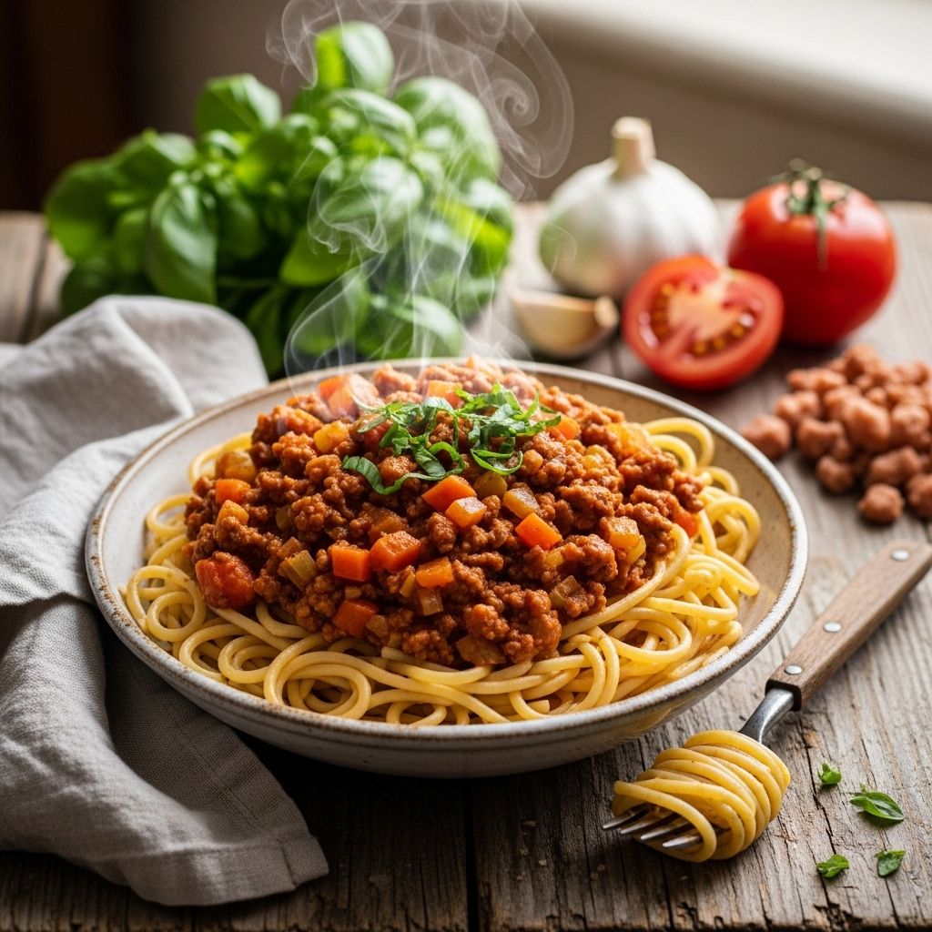 Discover how easy it is to prepare a meaty, wholesome vegan Bolognese sauce that's full of flavor and perfect for every family meal.