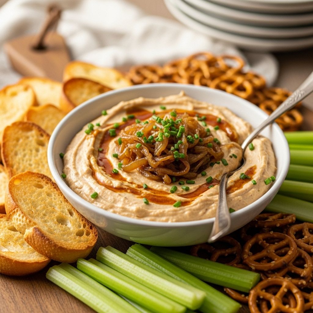 A rich, creamy vegan caramelized onion dip that’s perfect for plant-based eaters, gatherings, and healthy snacking.