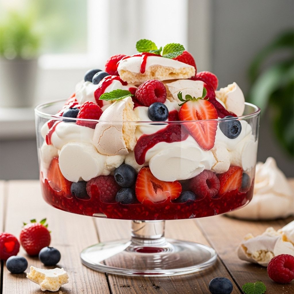 Enjoy airy aquafaba meringue, rich almond cream, and vibrant berries in every spoonful.