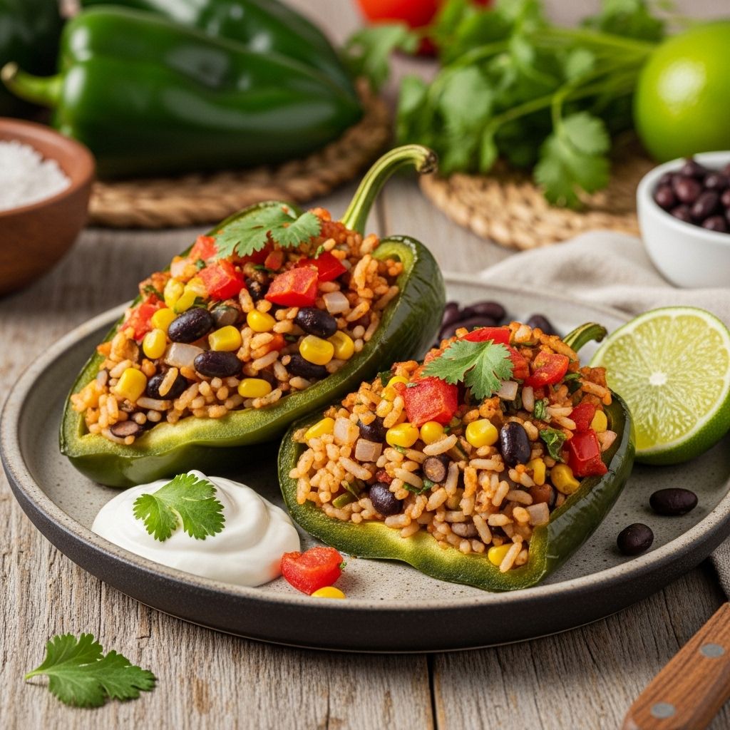 Rice, beans, and avocado crema fuse into a bold, plant-based Latin-inspired feast.