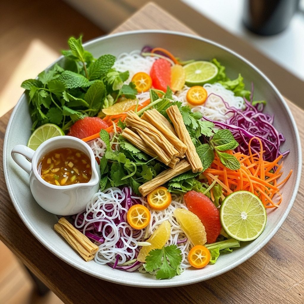 A plant-based bowl with zingy fruit, herbaceous flavors, and a satisfying crunch.