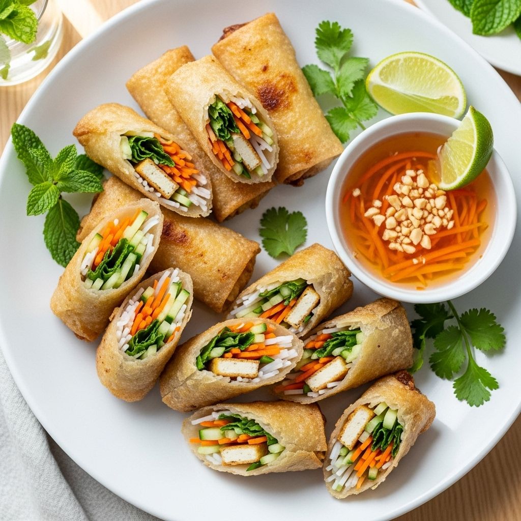 Vietnamese Spring Rolls with Crispy Tofu: Flavorful, Fresh & Simple Fresh herbs and crunchy vegetables come together in vibrant bites for a nourishing meal.
