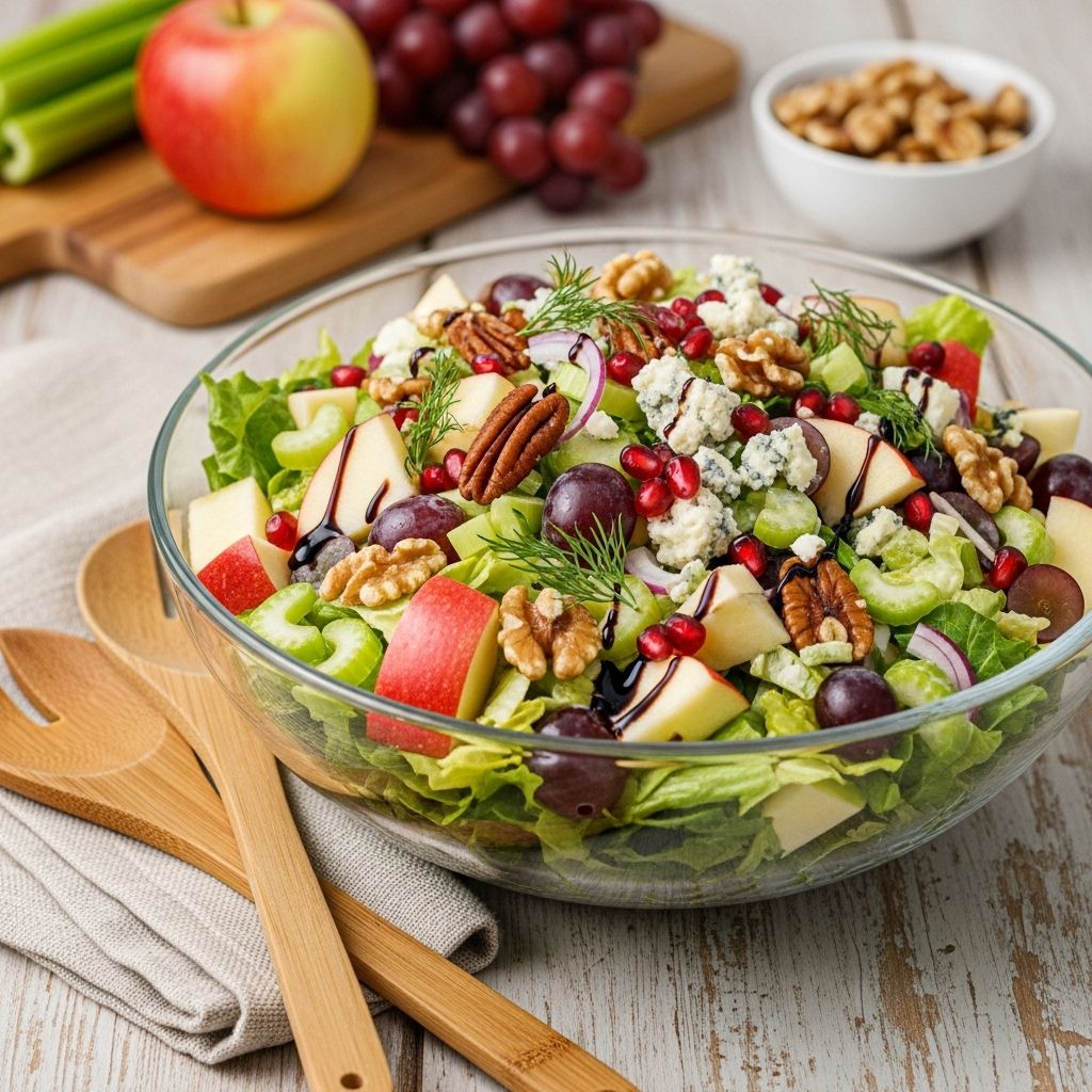 Waldorf Salad: A Classic Recipe for Modern Tables A harmonious mix of crisp fruits, crunchy nuts, and zesty dressing for elegant tables.