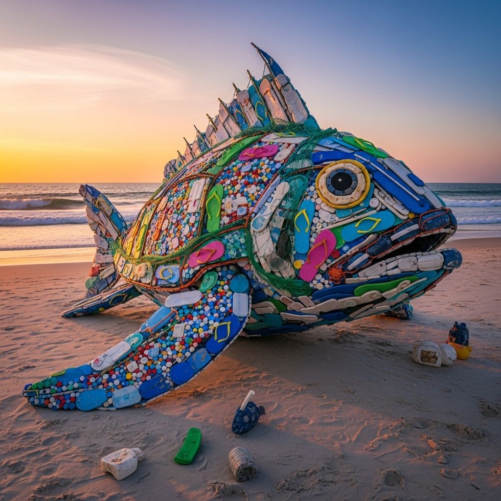Discover how beach plastic is transformed into vibrant sculptures, inspiring global action for cleaner oceans and communities.