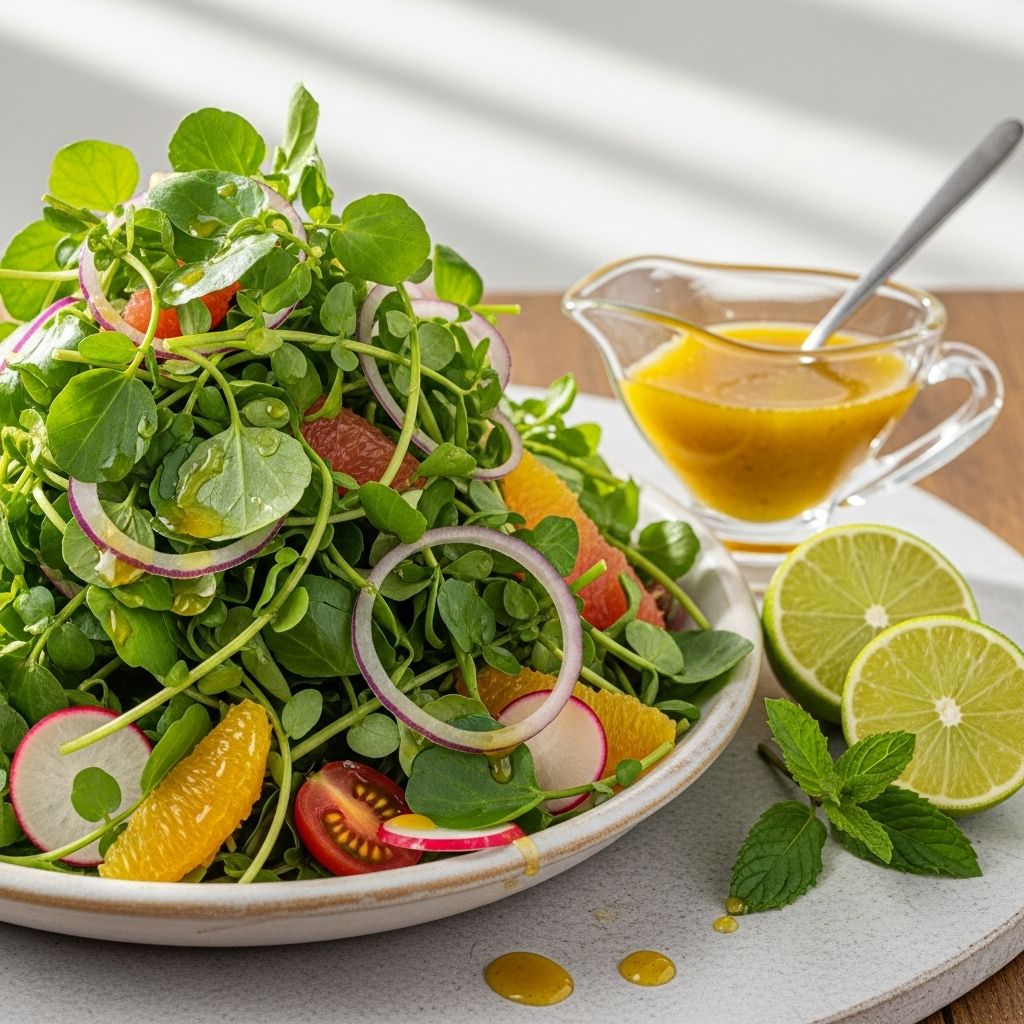 Discover the vibrant flavors and health benefits of watercress salad paired with a zesty honey-lime vinaigrette, plus simple preparation tips and creative variations.