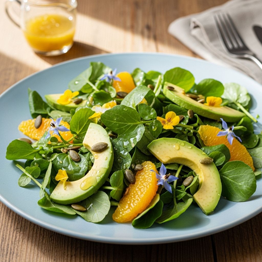 A vibrant mix of peppery greens and creamy textures that brightens any meal.