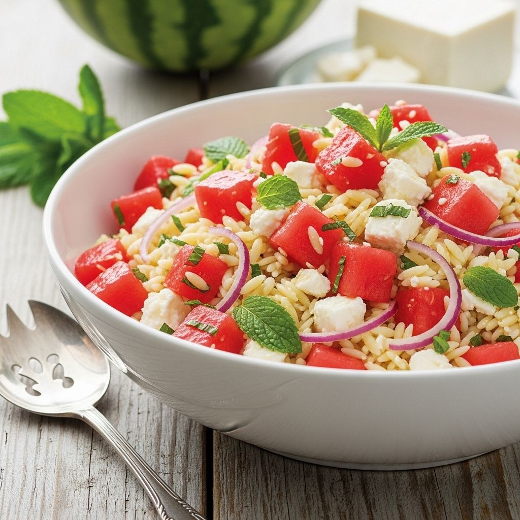 A colorful blend of juicy fruit, creamy cheese, and tender pasta that brightens any meal.