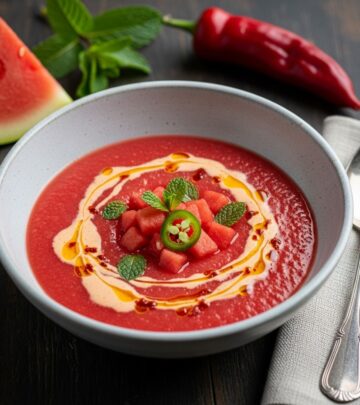 Sweet and savory flavors unite with a creamy spice swirl for a refreshing summer starter.