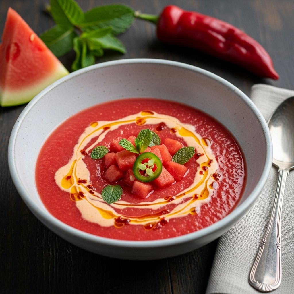 Sweet and savory flavors unite with a creamy spice swirl for a refreshing summer starter.