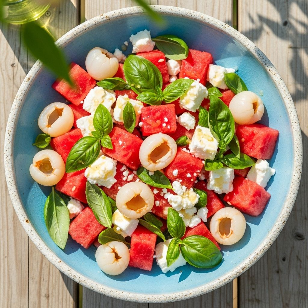 A vibrant fusion of juicy fruit and creamy cheese that delights the palate.