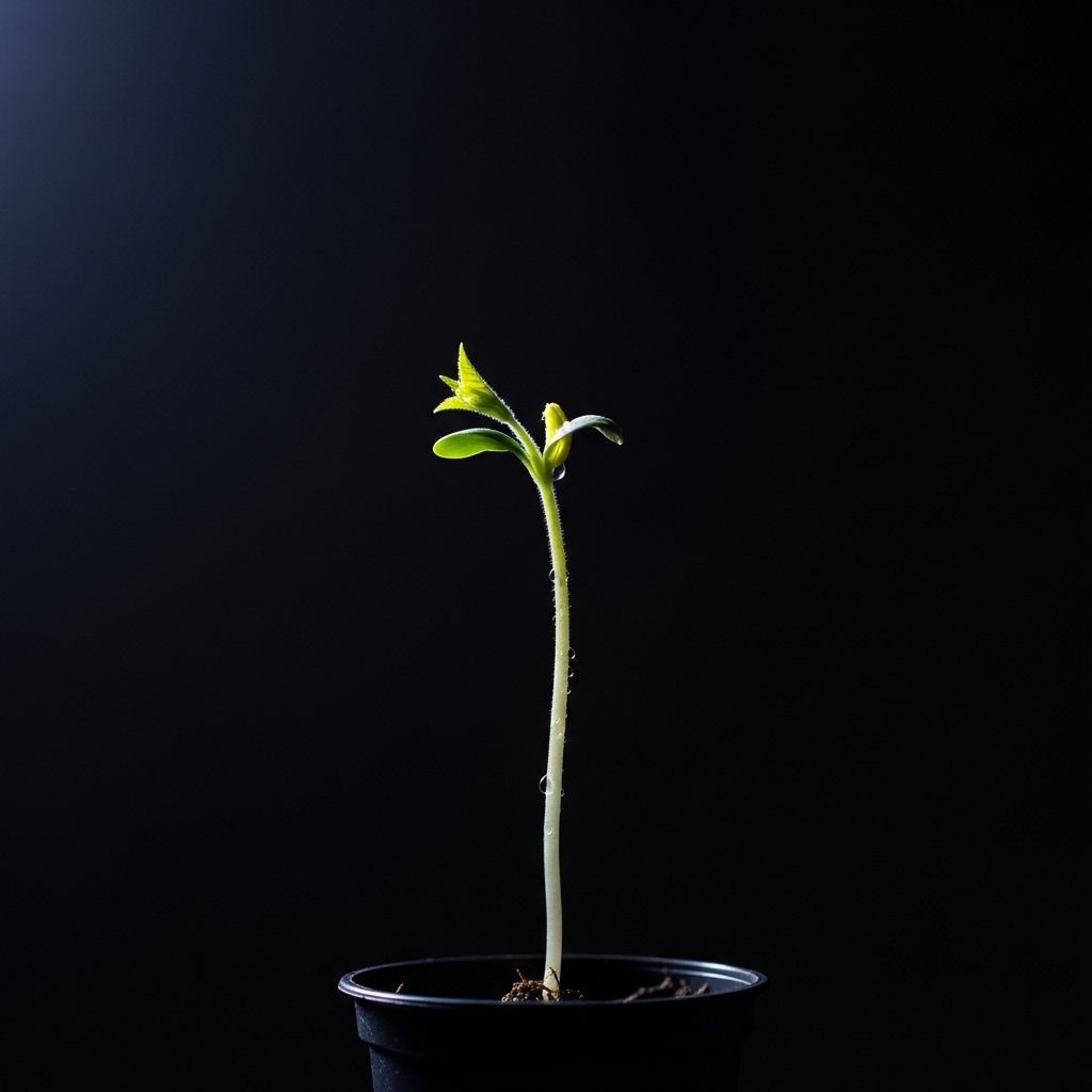 Leaf yellowing and stunted development are inevitable when plants receive no light.