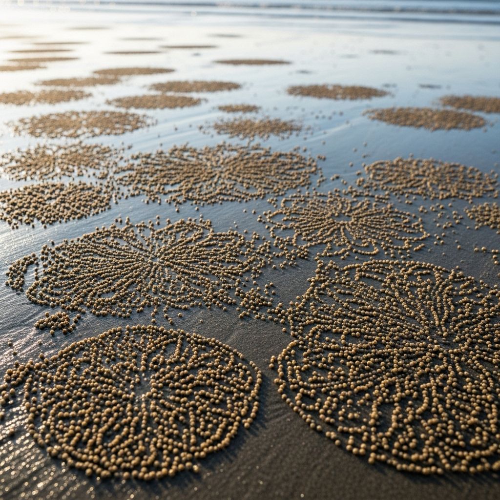 Whimsical Land Art: The Astonishing Patterns of Sand Bubbler Crabs Discover how sand bubbler crabs transform ordinary beaches into ephemeral, natural masterpieces with their feeding rituals.